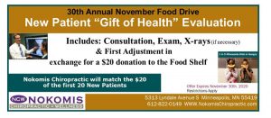30th Annual November Food Drive at Nokomis Chiropractic & Wellness