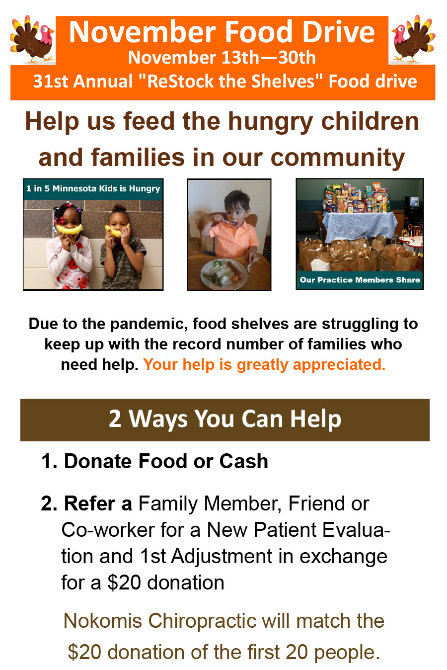 Chiropractic Minneapolis MN 31st Annual November Food Drive